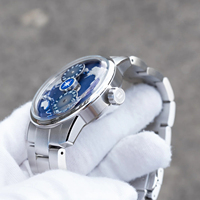 Montre automatique de luxe pour homme avec cadran mécanique rotatif personnalisé OEM, acier 316L, aiguilles en saphir, bracelet en cuir noir lumineux