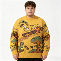 Pull-over personnalisé OEM ODM pour homme, motif dinosaures, épaules tombantes, chaud pour l'hiver, col rond, manches longues
