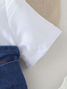 2025 Verão Novo Designer Casual <span class=keywords><strong>Kids</strong></span> <span class=keywords><strong>Wear</strong></span> Elegante Joelho-Comprimento da menina Vestido com Denim Patchwork em Cores Sólidas - Product Image 4