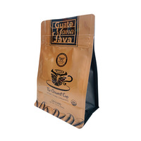 Sachet de café personnalisé à huit soudures latérales, pochette en aluminium refermable à fond plat avec fermeture éclair pour l'emballage de grains de café moulu