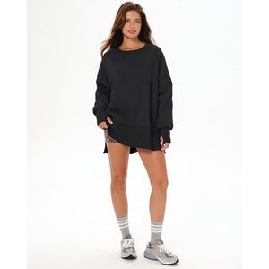 FOXA Sweat-shirt surdimensionné pour femme, col rond, manches longues, avec trou pour le pouce, haut en polaire respirant pour la mode d'automne - Product Image 6