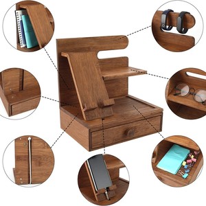 Wooden <b>Desk</b> Organizer With Drawer Phone Stand Glasses Holder Multi Purpose Storage Rack Office Desktop Organizer - Product Image 2