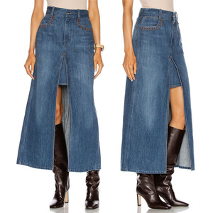 Wholesale <strong>Navy</strong> Blue Front Split Maxi Long Denim <strong>Skirt</strong> Jean <strong>Skirts</strong> <strong>for</strong> Women <strong>Ladies</strong> - Product Image 1