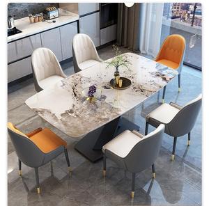 Set da Pranzo di Lusso Moderno con 8 Sedie e Tavolo, Arredamento in Metallo con Piano in Marmo per <span class=keywords><strong>Cucina</strong></span>, Soggiorno, Bar, Set da Pranzo con 6 Sedie - Product Image 2