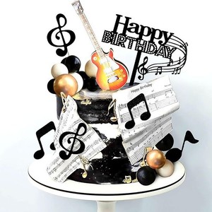 Topper de gâteau de <span class=keywords><strong>guitare</strong></span> d'<span class=keywords><strong>anniversaire</strong></span> sur le thème de la musique de luxe réutilisable 24 pièces/ensemble pour la fête des musiciens - Product Image 3