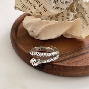 S925 Silver Snake <b>Ring</b> <b>Adjustable</b> Opening For Women Everyday Wear Jewelry Animal Zodiac Design - Product Image 1