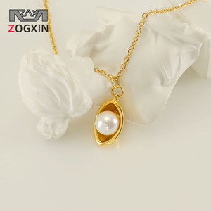 ZOGXIN Pearl Necklace 18K Gold Plated Stainless Steel Clavicle Chain For Women Everyday Wear - Product Image 1
