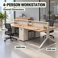 Table de bureau moderne pour employés, poste de travail 4 places avec armoire de rangement et séparateur pour mobilier commercial
