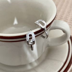 S925 Sterling Silver Hoop <b>Earrings</b> Geometric Design Channel Setting Sparkling Diamond Women's Everyday Wear Fine <b>Cuff</b> <b>Earrings</b> - Product Image 3
