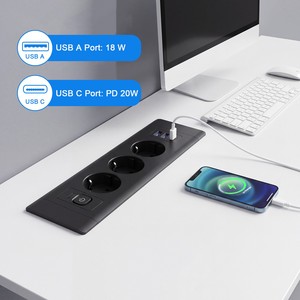 Multiprise encastrable double face UE avec prises Schuko, USB-C 20W, USB-A 18W, 4000W, pour <span class=keywords><strong>table</strong></span> de conférence et bureau - Product Image 4