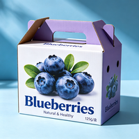 Groothandel Blauwe Bosbessen Verpakkingsdoos met Handvat Waterdichte Golfkartonnen Fruit Geschenkdozen 125g/doos
