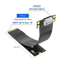 Kabel Adaptor Fleksibel HLT M.2 Key-M U.2 SFF-8611/8612 Antarmuka NVMe 2280 Oculink 4i Panjang 200mm Plug and Play Kompatibel PCIe 4.0