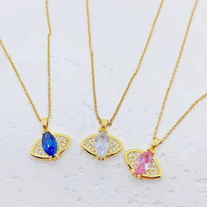 Exquisite Light Luxury Eye Rhinestone Necklace Fashion Pink Zircon <b>Titanium</b> Steel <b>Chain</b> Necklace Women Girls - Product Image 1