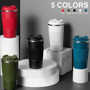 Vaso Térmico de Acero Inoxidable Negro con Tapa Abatible y Agarre Acanalado, Taza de Café Aislada para la Oficina y Viajes - Product Image 2