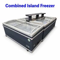 Congélateur commercial combiné avec vitrine en verre pour supermarché, idéal pour la viande et les fruits de mer surgelés