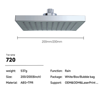 Douche de plafond chromée de luxe avec pommeau de pluie carré, tuyau courbé réglable et écrou carré pour projets d'appartements équipés