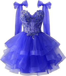 S0743Y 2026 Nuevo <span class=keywords><strong>Vestido</strong></span> Corto de <span class=keywords><strong>Fiesta</strong></span> para Adolescentes con Apliques de Encaje Brillante y Tirantes de Lazo, Vestidos de Noche/Party - Product Image 3