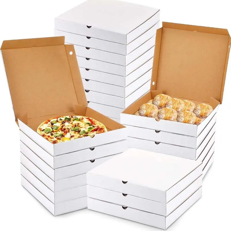卸売ピザボックスパッケージカートンサプライヤー個人用パン無地白い正方形バルクピザボックスファーストフード店用