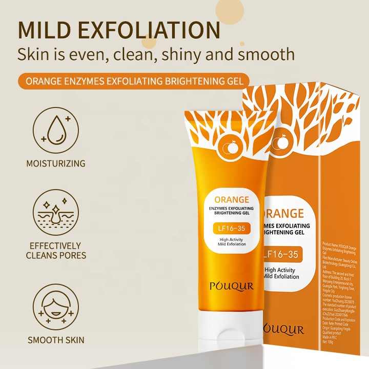 POUQUR 100g Orange Enzyme Nettoyant Visage Curcuma Lotion Huile Gel Blanchissant OEM Nettoyage Du Visage Boue Gommage Crème Peau Morte