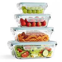 4-delige Borosilicaat glazen voedselcontainers met deksels, waterdicht & stapelbaar, geschikt voor vriezer, oven & magnetron