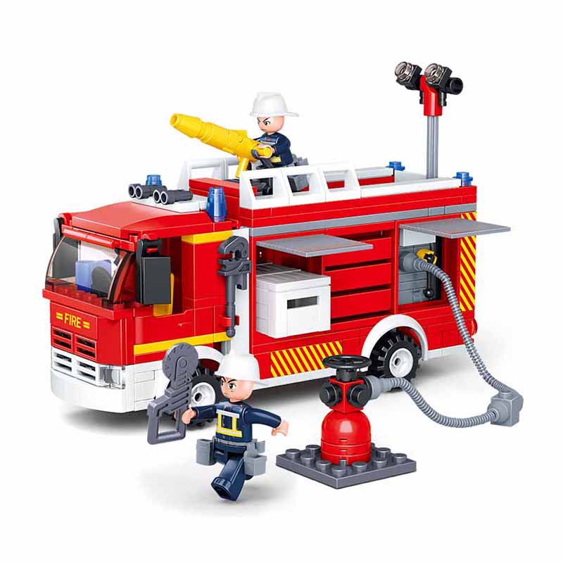 Sluban Bouwstenen M38-B0626 Water Tank Vrachtwagen Van Brandweer 343 Pcs Brandweerman Cijfers Bouw Kit Voor Kids