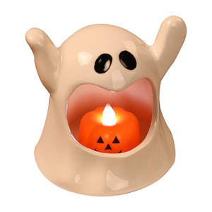 Lampe féerique d'Halloween, porte-bougie en céramique en forme de fantôme, bougeoir citrouille de dessin animé, décoration de fête, cadeau - Product Image 3