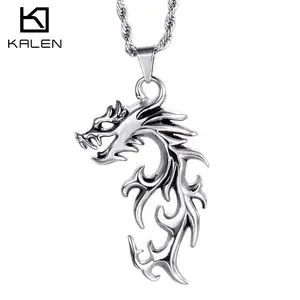 KALEN Wholesale Trend Design Silver Stainless Steel Fire Dragon Male Pendant