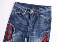 Jeans pour hommes Stonewashed Brodé Crânes Motif Printemps Utilitaire Denim Imprimé Respirant Hip Hop Streetwear Bouton