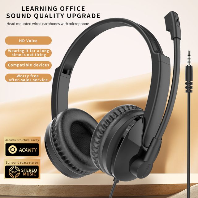 Wired Headphones with Mic Over Ear 3.5mm Jack Foldable Headset for Office Call Center Online Learning Zoom Meeting PC Laptop