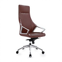 Chaise de bureau pivotante à dossier haut en cuir, siège de direction réglable en hauteur, inclinable, accoudoirs métalliques, base à 5 étoiles sur roulettes