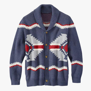Alta calidad 2024 Invierno <span class=keywords><strong>Azul</strong></span> <span class=keywords><strong>Marino</strong></span> azteca Jacquard prendas de punto de manga larga suéter cárdigan chaquetas para hombres - Product Image 1