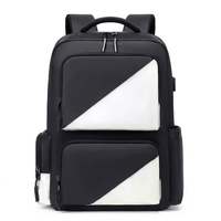 Sac à dos pour ordinateur portable noir et blanc, grande capacité, avec port USB, pour voyages, affaires et école