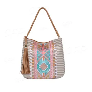 Gvb B301 Montana West Aztec En Streep Canvas Kwasten Aztec Hobo Bag