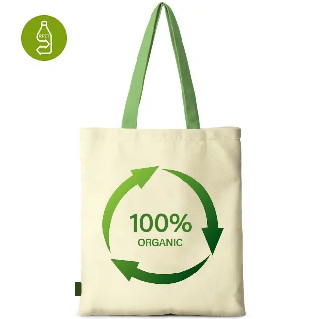 Manufacturer Custom Printed Pattern Sustainable Eco Friendly Recycled Plastic RPET Cloth Organic Cotton Canvas Shopping Tote Bag