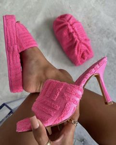 LSW New Fashion sandali con <span class=keywords><strong>tacco</strong></span> arancione rosa rosso verde asciugamano materiale tacchi alti <span class=keywords><strong>scarpe</strong></span> abbinate borsa a mano - Product Image 1