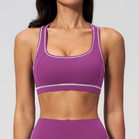 Soutien-gorge de sport en tissu brossé contrasté pour femme, débardeur athlétique dos nageur pour la course en extérieur et l'entraînement en salle de sport, Style 2036