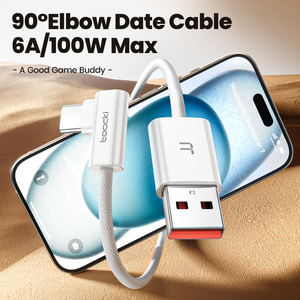 Cable <span class=keywords><strong>USB</strong></span> <span class=keywords><strong>C</strong></span> a <span class=keywords><strong>C</strong></span> de alta resistencia 100W 6A, cable de cargador de ángulo recto de 90 °, trenzado de nailon de 2M/6 pies, carga rápida para dispositivos móviles - Product Image 2