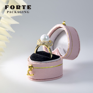 FORTE 2025 Boîte à bijoux en papier velours de luxe en forme de cœur, logo personnalisé, mini boîte à bague avec boîte extérieure - Product Image 1