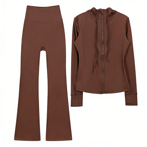 Conjunto Deportivo de Dos Piezas para Mujer, Chaqueta de Yoga con Cierre y Manga Larga, Pantalones Acampanados de Alta Elasticidad, Ropa Deportiva para Gimnasio, Traje de Entrenamiento - Product Image 2