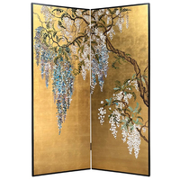 Paravent pliable en bois massif de style chinois, décoré de feuilles d'or appliquées à la main et de fleurs peintes à la laque, pour salon