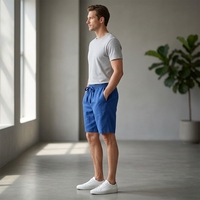 Shorts pour hommes personnalisés style urbain, taille mi-haute, avec cordon élastique, respirants, effet délavé, couleur unie, décontractés, d'été, avec poches