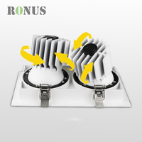 Spot encastré à deux têtes 12W*2 réglable et dimmable, projecteur LED COB pour grille de plafond