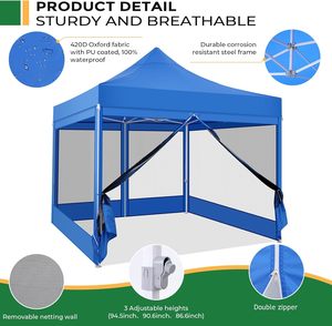 10x10 màu xanh pop-up Tán lều nhiệm vụ nặng nề thương mại gazebo 4 sidewalls muỗi màn hình dây kéo cửa 3x3 Toldo lều - Product Image 5