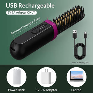 Cepillo Alisador de Cabello Eléctrico Inalámbrico con Material de Cepillo de Nailon, Uso Doméstico y Hotelero, 3 Ajustes de Temperatura - Product Image 4