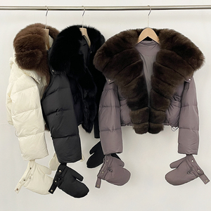 OFTBUY 2026 Nouvelle Veste Courte d'Hiver avec Gants Intégrés, Parka en Duvet de Canard Blanc 90%, Manteau Chaud pour <span class=keywords><strong>Femme</strong></span> avec Véritable Fourrure de Renard Naturelle, <span class=keywords><strong>Doudoune</strong></span> Rembourrée - Product Image 1