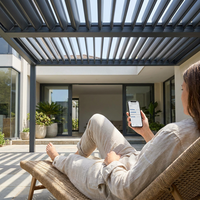 Pergola Intelligente avec Lames Orientables Électriques Contrôlées par WiFi et Application Mobile pour Patio Moderne, Gazebo Extérieur en Aluminium