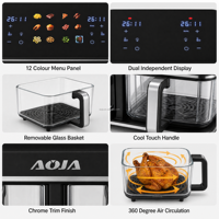 Friteuse à air électrique intelligente avec 2 compartiments en verre indépendants et fenêtre de visualisation, antiadhésive, sans huile, pour des repas sains