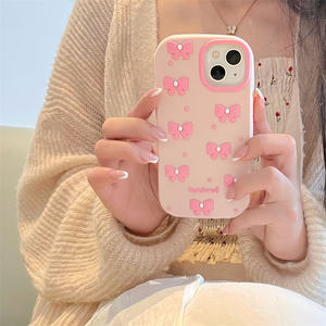 Coque de téléphone 3D en silicone rose avec nœud papillon pour iPhone 16 Pro Max housse de protection accessoire de téléphone portable coque de téléphone mignonne - Product Image 1