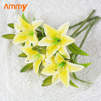 AM-AFK01 Ammy Fleurs Artificielles Petit Bouquet 1 Fleur 2 Boutons Mini Lys à Tige Unique Décoration Mariage Maison