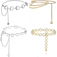 Chaîne de corps sexy en métal plaqué or avec cœur décoratif en métal, ceinture de taille tendance pour les soirées